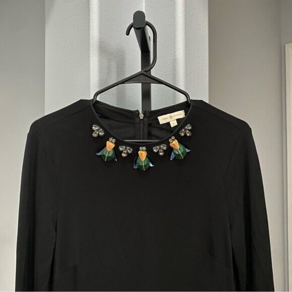 Tory Burch Deena Beetle Embellished Dress Rayon Stretch Black Jewel Size Small • - Picture 4 of 9